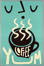 JUNIQE - Poster met kunststof lijst Yum Coffee -13x18 /Turkoois