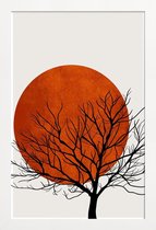 JUNIQE - Poster in houten lijst Winter Sunset -30x45 /Rood & Zwart