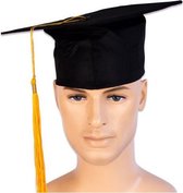 Afstudeer hoed geslaagd zwart met gouden kwast voor volwassenen - Examen diploma uitreiking feestartikelen