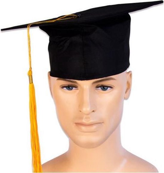 Afstudeer hoed geslaagd zwart met gouden kwast voor volwassenen - Examen diploma uitreiking feestartikelen cadeau geven