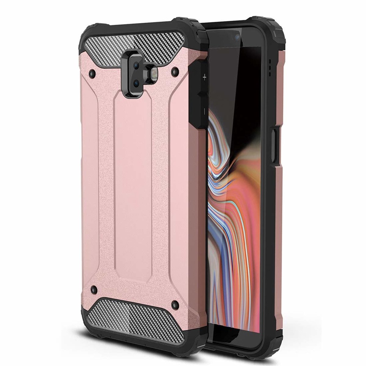 Ntech Hoesje Geschikt Voor Samsung Galaxy J6+ Hybrid Armor Hoesje - Rose Goud