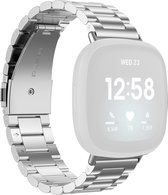 By Qubix geschikt voor Fitbit Versa 3 - Fitbit Versa 4 - Fitbit Sense 1 - Fitbit Sense 2 metalen schakelbandje - Zilver Smartwatchbandje bandje Armband Polsband Strap Band Watchband