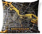 Buitenkussen - Stadskaart - Amsterdam - Goud - Zwart - 45x45 cm - Weerbestendig - Plattegrond