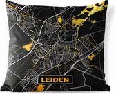 Buitenkussen - Plattegrond - Leiden - Goud - Zwart - 45x45 cm - Weerbestendig - Stadskaart