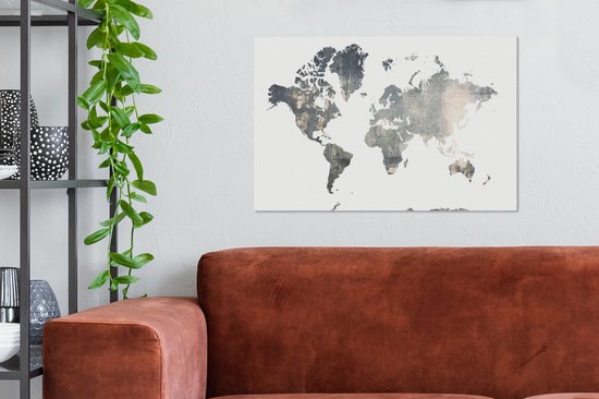 Wereldkaart du béton brut sur fond blanc 60x40 cm