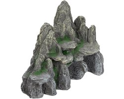 aquarium decoratie - rots met grot - staand - 21 cm hoog - grijs-groen