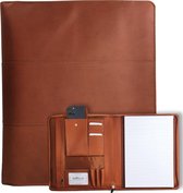 Safekeepers Leren Schrijfmap - Conferentiemap - Werkmap Tablethoes & Laptopsleeve - Uitneembare Ringband A4 Cognac