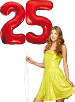 Rode cijfer ballon 25 inclusief helium gevuld.