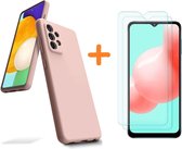 Hoesje Geschikt Voor Samsung Galaxy A32 hoesje - A32 4G hoesje Silicone Licht Rose - Galaxy A32 Liquid Silicone Soft Nano cover - 2pack Screenprotector Galaxy A32