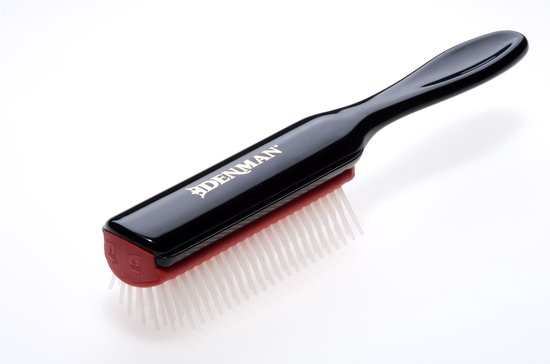 Denman Hairbrush D3, manche noir, coussin en caoutchouc rouge, 7 rangées