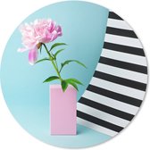 Muismat Pioenroos roze - Roze pioenroos met een blauwe achtergrond Muismat rond - 20x20 cm - Muismat met foto