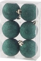 12x stuks kunststof glitter kerstballen donkergroen 6 cm - Onbreekbare kerstballen - Kerstversiering