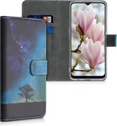 kwmobile telefoonhoesje voor LG K22 - Hoesje met pasjeshouder in blauw / grijs / zwart - Sterrenstelsel en Boom design