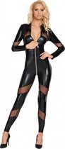 CHANCAY Mesh and Wetlook Catsuit - Black - L/ XL