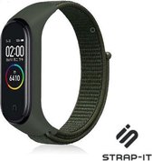 Nylon Smartwatch bandje - Geschikt voor  Xiaomi Mi band 5 / 6 nylon bandje - legergroen - Strap-it Horlogeband / Polsband / Armband