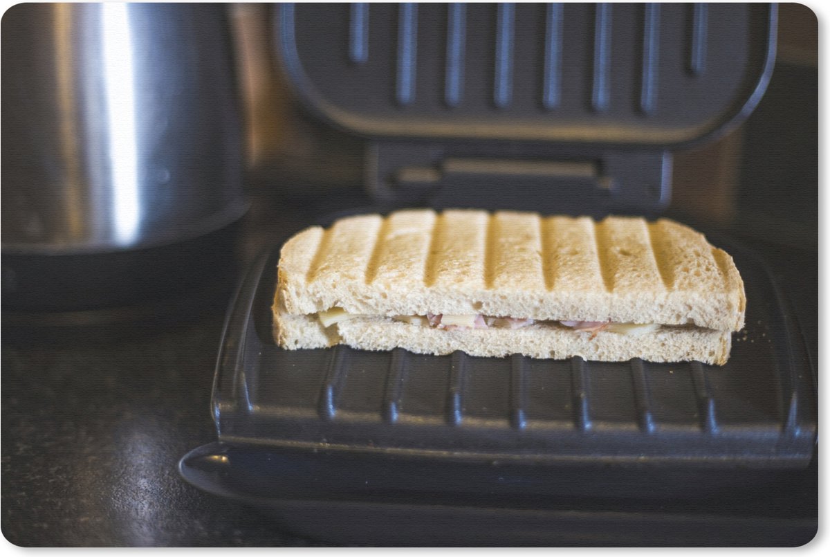 Muismat Tosti - Tosti op een zwart tosti-ijzer muismat rubber - 27x18 cm - Muismat met foto