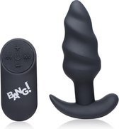 21X Vibrating Silicone Swirl Butt Plug with Remote - Black