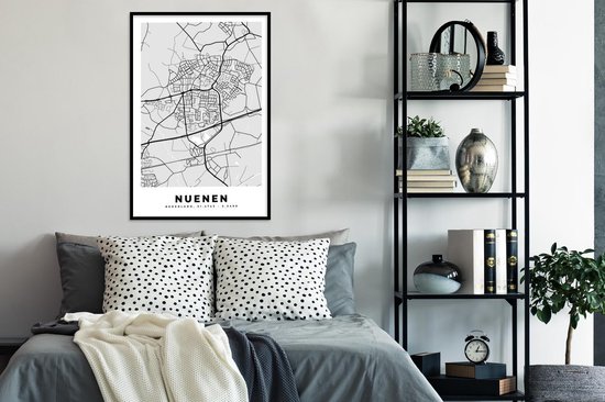Affiche avec cadre Plan de la ville - Nuenen - Grijs - Wit - 60x90 cm - Carte