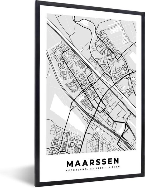 Fotolijst incl. Poster - Stadskaart - Maarssen - Grijs - Wit - 40x60 cm - Posterlijst - Plattegrond