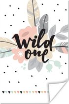 Poster Quotes - Wild one - Bloemen - Meisje - Kinderen - 20x30 cm