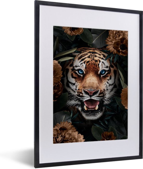 Tigre parmi les fleurs brunes 30x40 cm - petit