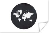 Poster Wereldkaart - Zwart Wit - Cirkel - 30x20 cm