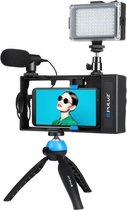PULUZ 4 in 1 Bluetooth Handheld Vlogging Live-uitzending LED Selfie Light Smartphone Video Rig Kits met microfoon + statiefbevestiging + Cold Shoe statiefkop voor iPhone, Galaxy, H
