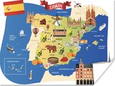 Poster Kaart van Spanje met illustraties van bezienswaardigheden - 40x30 cm