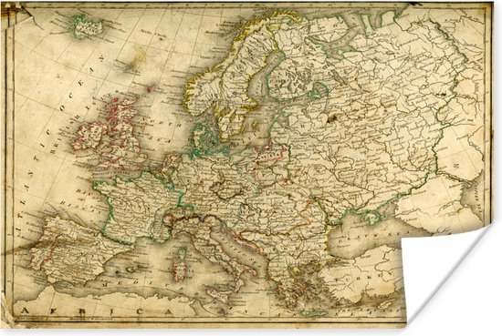 Poster - Groezelige wereldkaart van Europa - 40x30 cm