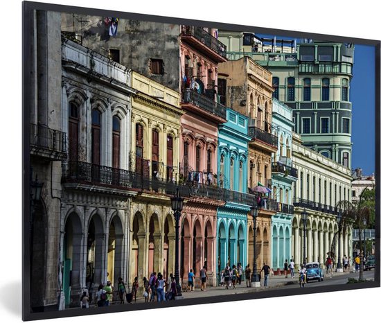 Fotolijst incl. Poster - Kleurrijke Cubaanse gebouwen in de stad van Havana - 30x20 cm - Posterlijst