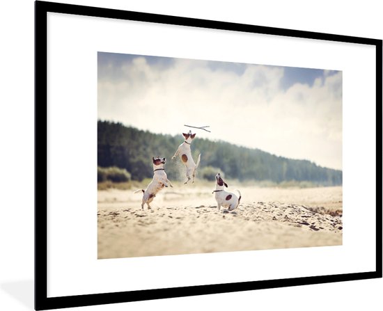 Cadre photo Three Jack Russell noir avec passe-partout blanc 60x90