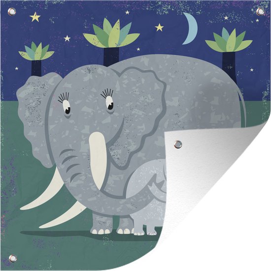 Tuinposters Een illustratie van een grote olifant met een baby olifant - 50x50 cm - Tuindoek - Buitenposter