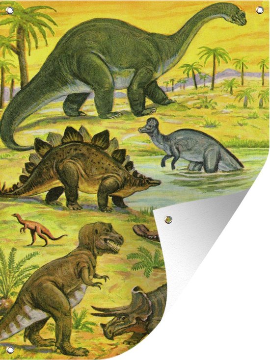 Tuinschilderij Dinosaurus - Potlood - Tekening - Kinderen - Jongens - Baby - Kids - 60x80 cm - Tuinposter - Tuindoek - Buitenposter