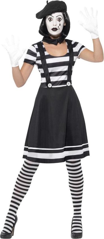 SMIFFY'S - Zwart en wit mime kostuum met schmink voor vrouwen - S