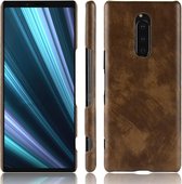 Schokbestendig Litchi Texture PC + PU-hoesje voor Sony Xperia 1 (bruin)