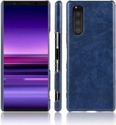 Schokbestendig Litchi Texture PC + PU-hoesje voor Sony Xperia 5 (blauw)