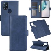 Voor OnePlus Nord N10 5G Dubbelzijdige magnetische gesp Horizontale flip lederen hoes met houder & kaartsleuven en portemonnee (donkerblauw)