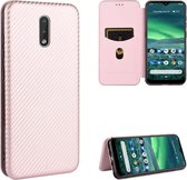 Voor Nokia 2.3 Carbon Fiber Texture Magnetische Horizontale Flip TPU + PC + PU Leather Case met Card Slot (Pink)