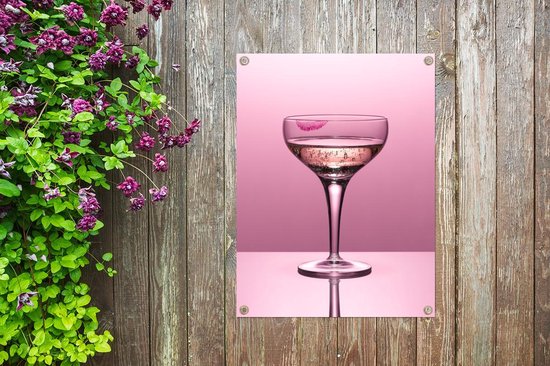 Tuin decoratie Close-up champagneglas met lippen afdruk - 40x30 cm | bol.com