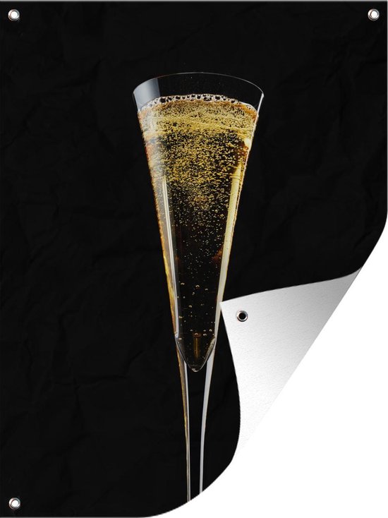 Tuinposter 90x120 cm - Tuindecoratie Glas champagne - Poster voor in de tuin - Buiten decoratie - Schutting tuinschilderij - Tuindoek muurdecoratie - Wanddecoratie balkondoek