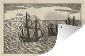 Tuindecoratie Illustratie van een scheepsvloot van Christoffel Columbus - 60x40 cm - Tuinposter - Tuindoek - Buitenposter