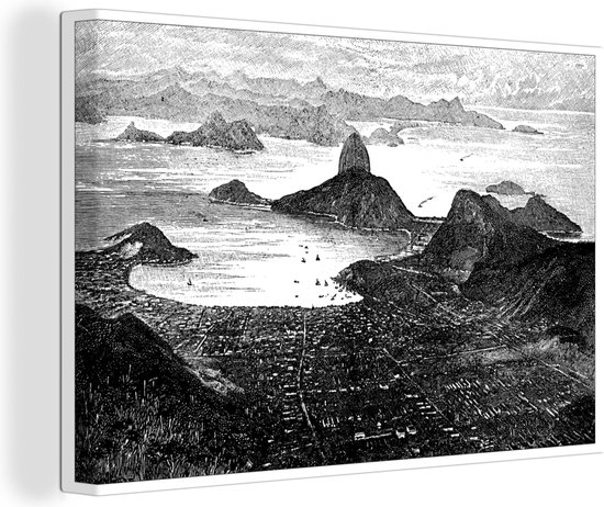 Canvas Schilderij Zwart-wit illustratie van Rio de Janeiro - 60x40 cm - Wanddecoratie