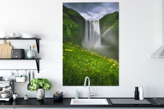Peintures sur toile - Arc-en-ciel devant la cascade - 90x140 cm - Décoration murale