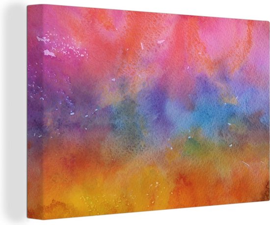 Canvas Schilderij Waterverf - Roze - Tint - Paars - 30x20 cm - Wanddecoratie