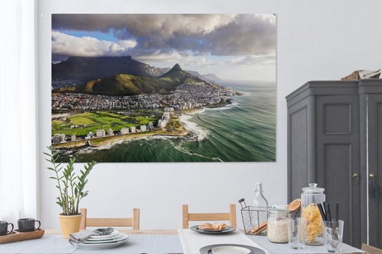 Canvas schilderij 180x120 cm - Wanddecoratie Zee - Kaapstad - Berg - Muurdecoratie woonkamer - Slaapkamer decoratie - Kamer accessoires - Schilderijen