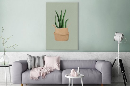 Illustration d'une plant' Aloe vera sur fond gris-bleu 80x120 cm - Tirage photo sur toile (Décoration murale salon / chambre)