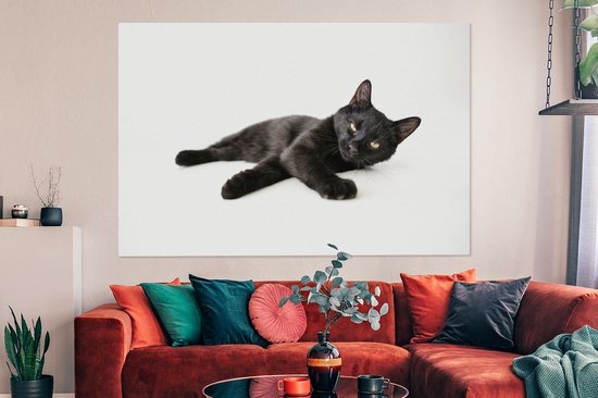 Tableau sur toile Chat noir couché - 150x100 cm - Décoration murale | bol