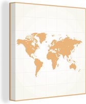 Canvas Wereldkaart - 20x20 - Wanddecoratie Wereldkaart - Simpel - Oranje