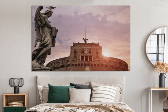 Tableau sur toile Le soleil couchant derrière le Castel Sant'Angelo à Rome - 150x100 cm - Décoration murale