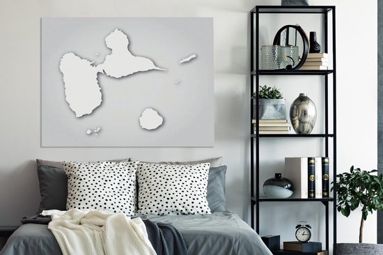 Tableau sur toile Illustration de la Guadeloupe en noir et blanc sur fond gris - 120x90 cm - Décoration murale
